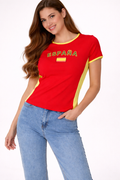 Spain Printed Women’s T-Shirt – Red Fitted Sports Style Tee