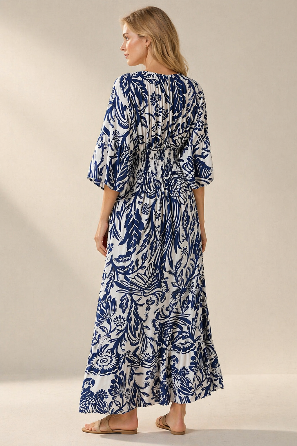 Elegant Floral Maxi Dress for Women – Lightweight Boho Summer Dress with Smocked Waist