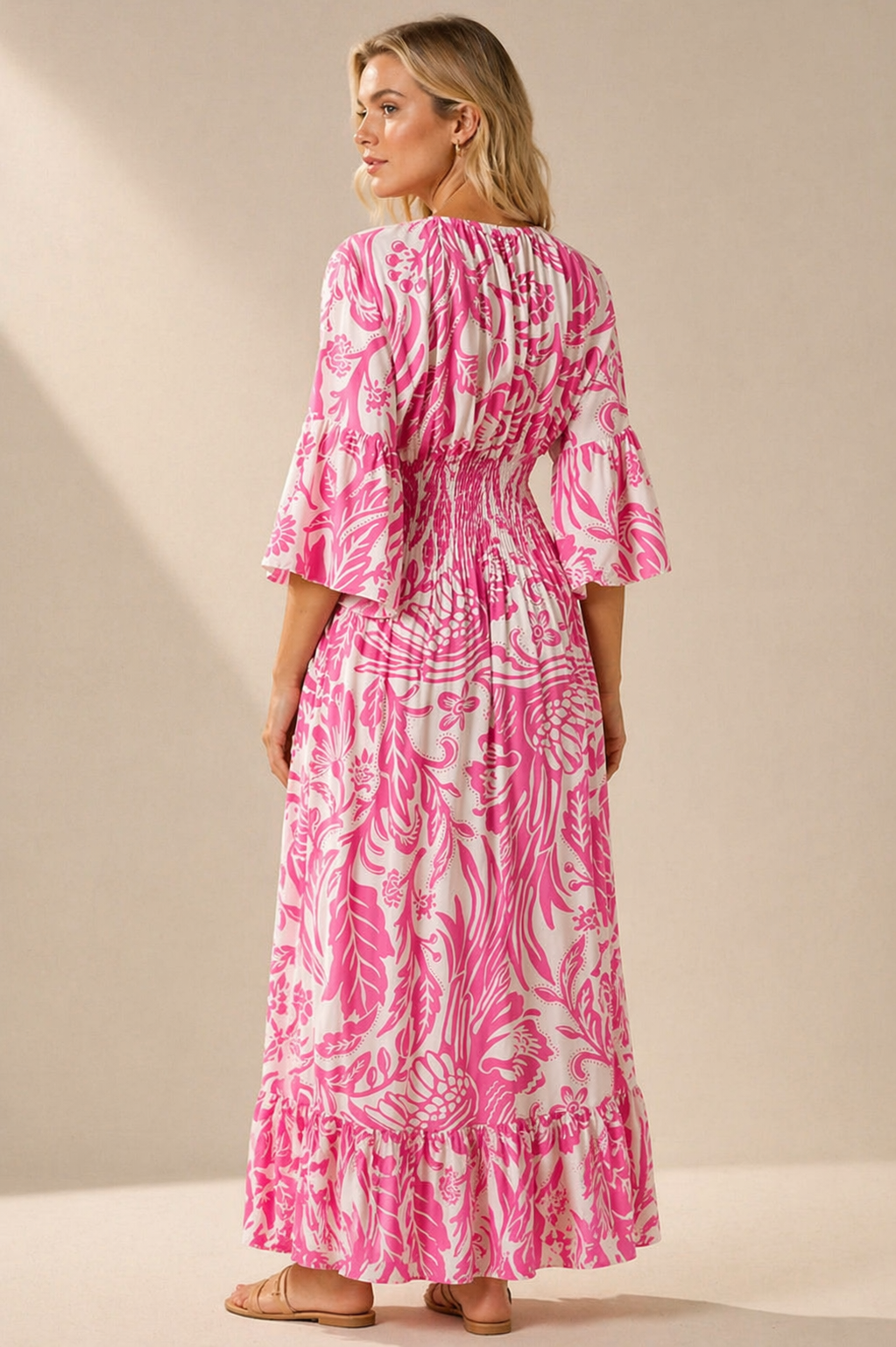 Elegant Floral Maxi Dress for Women – Lightweight Boho Summer Dress with Smocked Waist