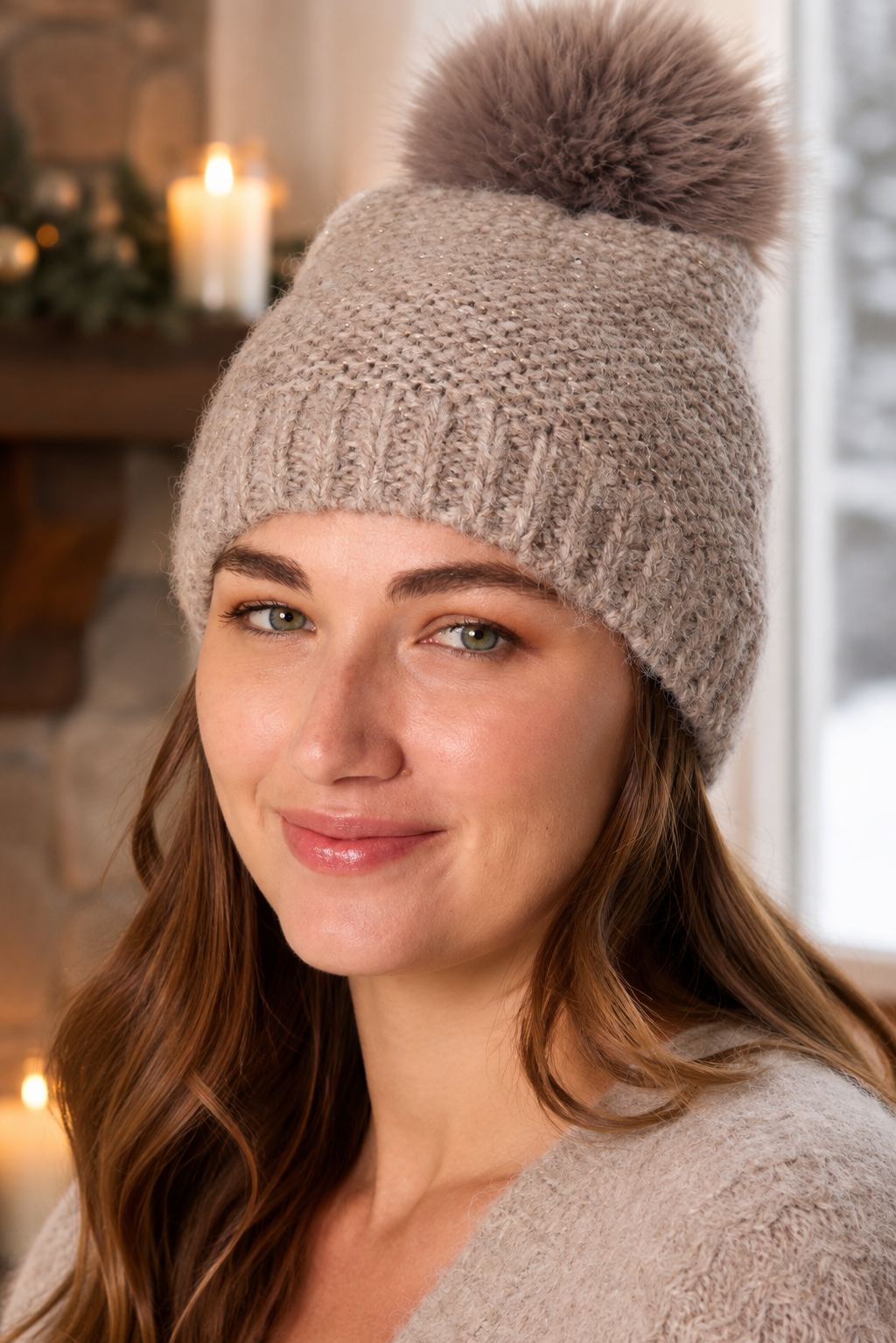 Pom Pom Beanie Hat – Soft Knitted Winter Sparkly Bobble Hat