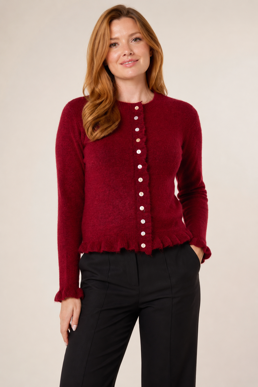 Ruffle Trim Button Through Cardigan