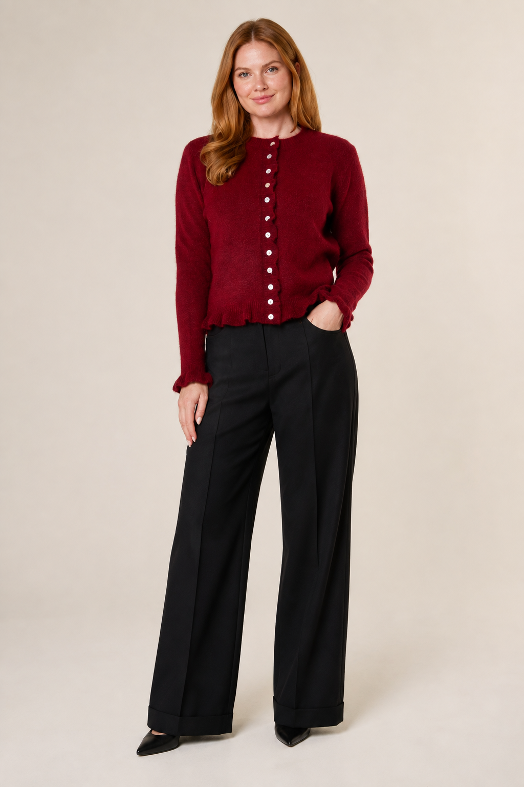 Ruffle Trim Button Through Cardigan