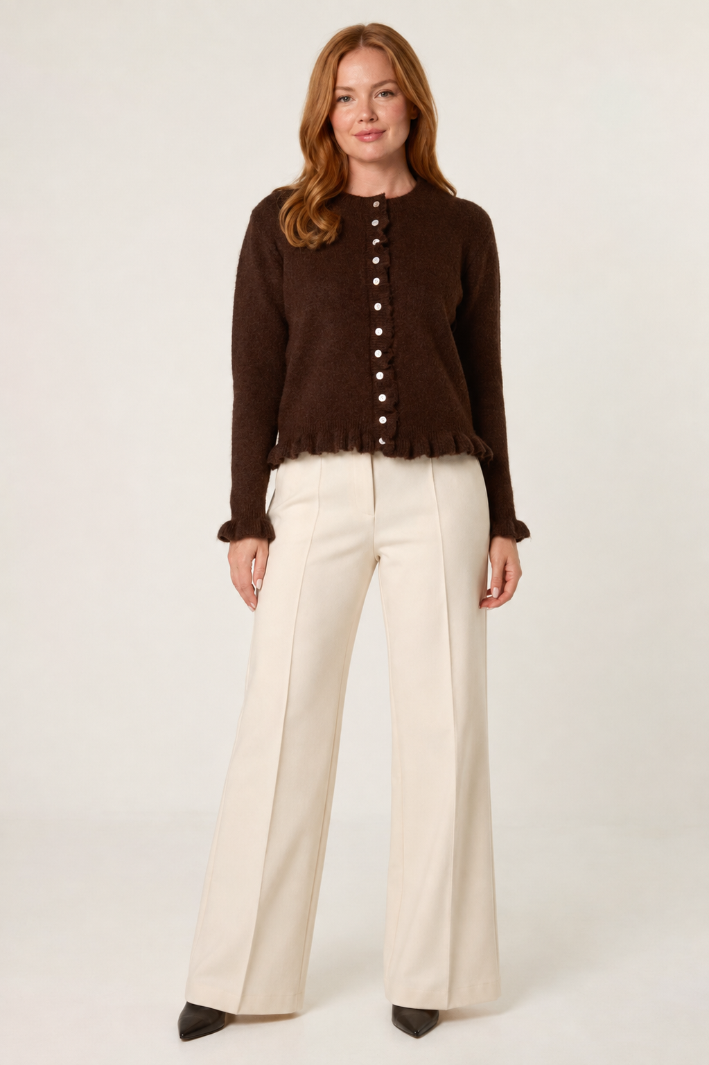 Ruffle Trim Button Through Cardigan