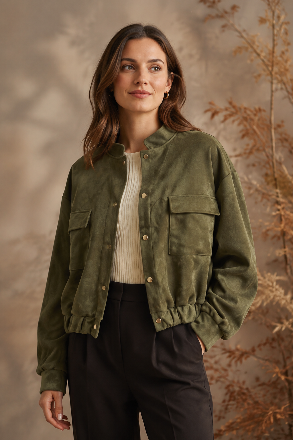 Faux Suede Bomber Jacket
