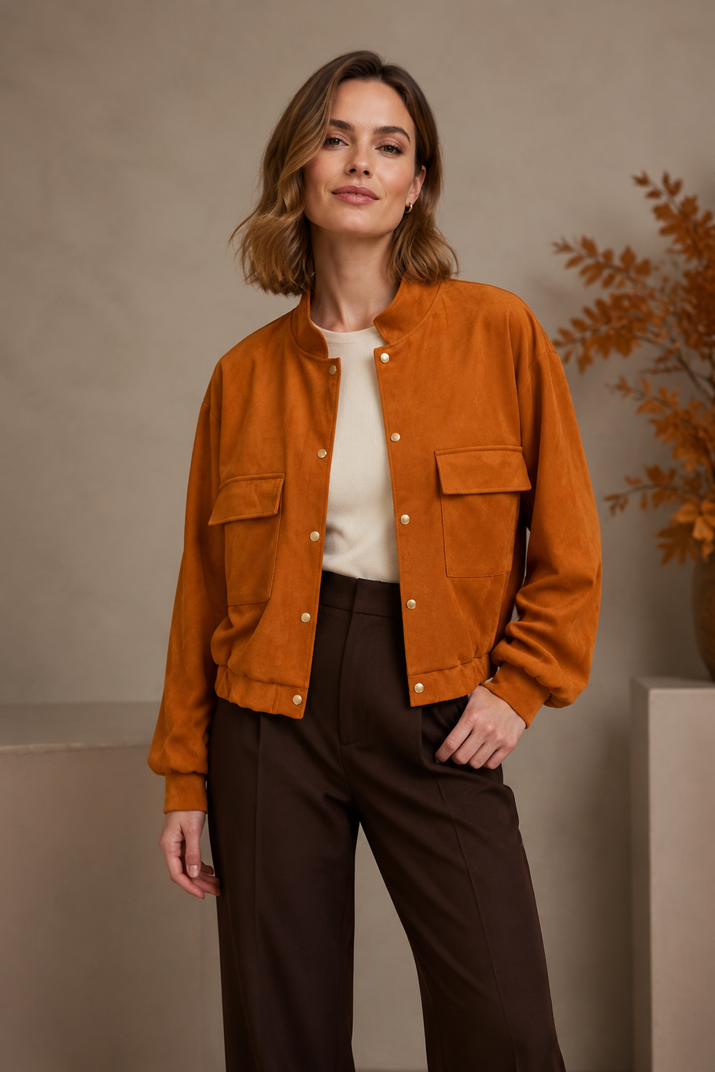 Faux Suede Bomber Jacket