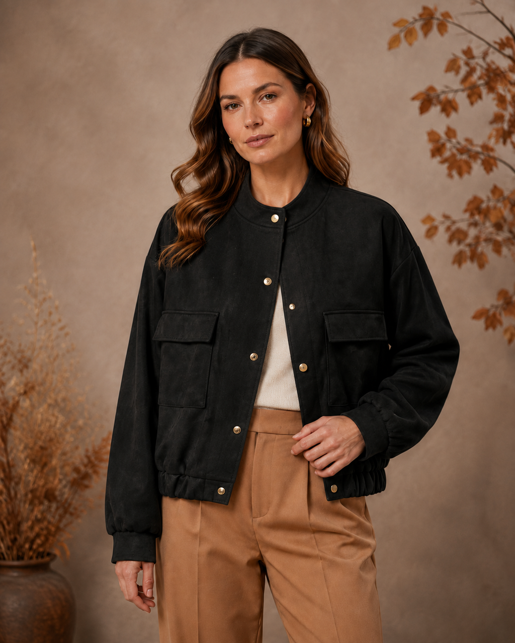 Faux Suede Bomber Jacket