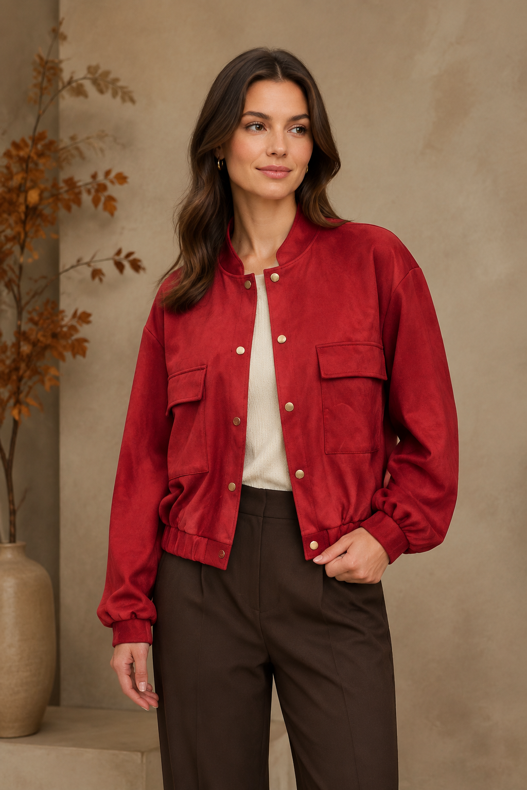 Faux Suede Bomber Jacket
