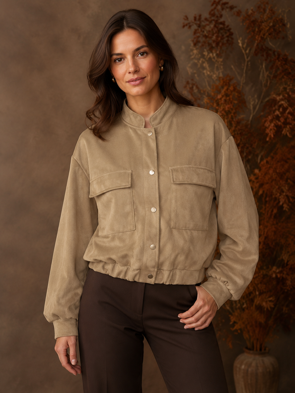 Faux Suede Bomber Jacket