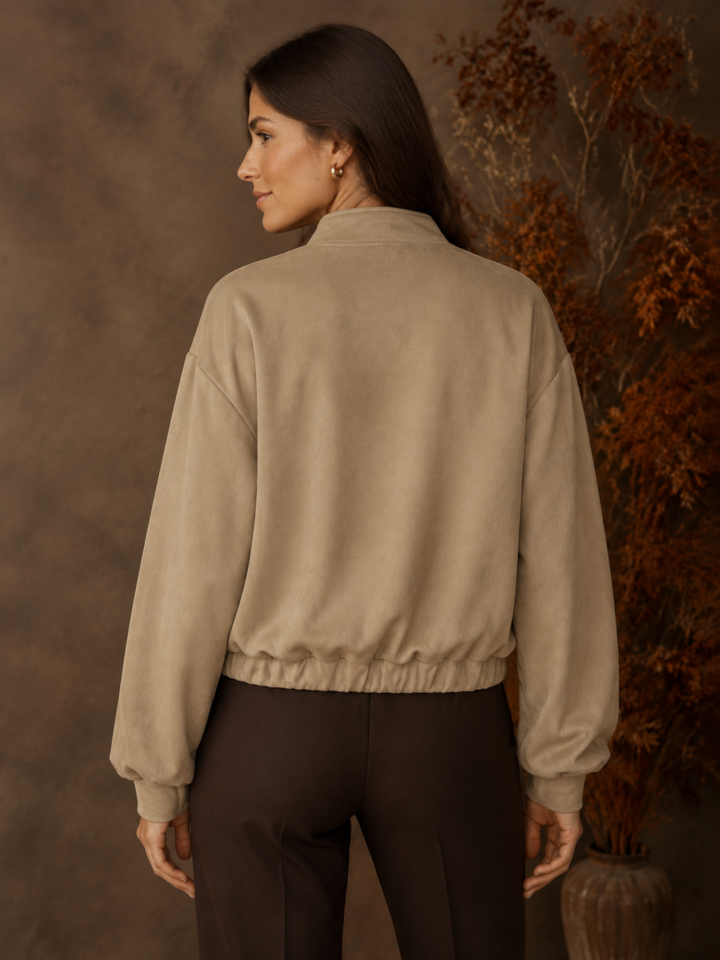 Faux Suede Bomber Jacket