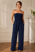 Bandeau Shirred Wide Leg Jumpsuit for Women | Strapless Summer Jumpsuit