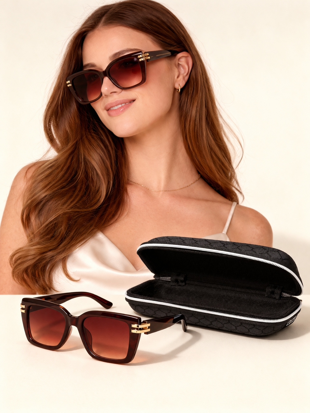 Designer Oversized Square Sunglasses with Case – Gradient Lens UV400 Protection