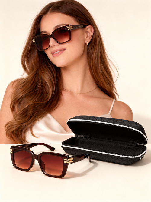 Designer Oversized Square Sunglasses with Case – Gradient Lens UV400 Protection