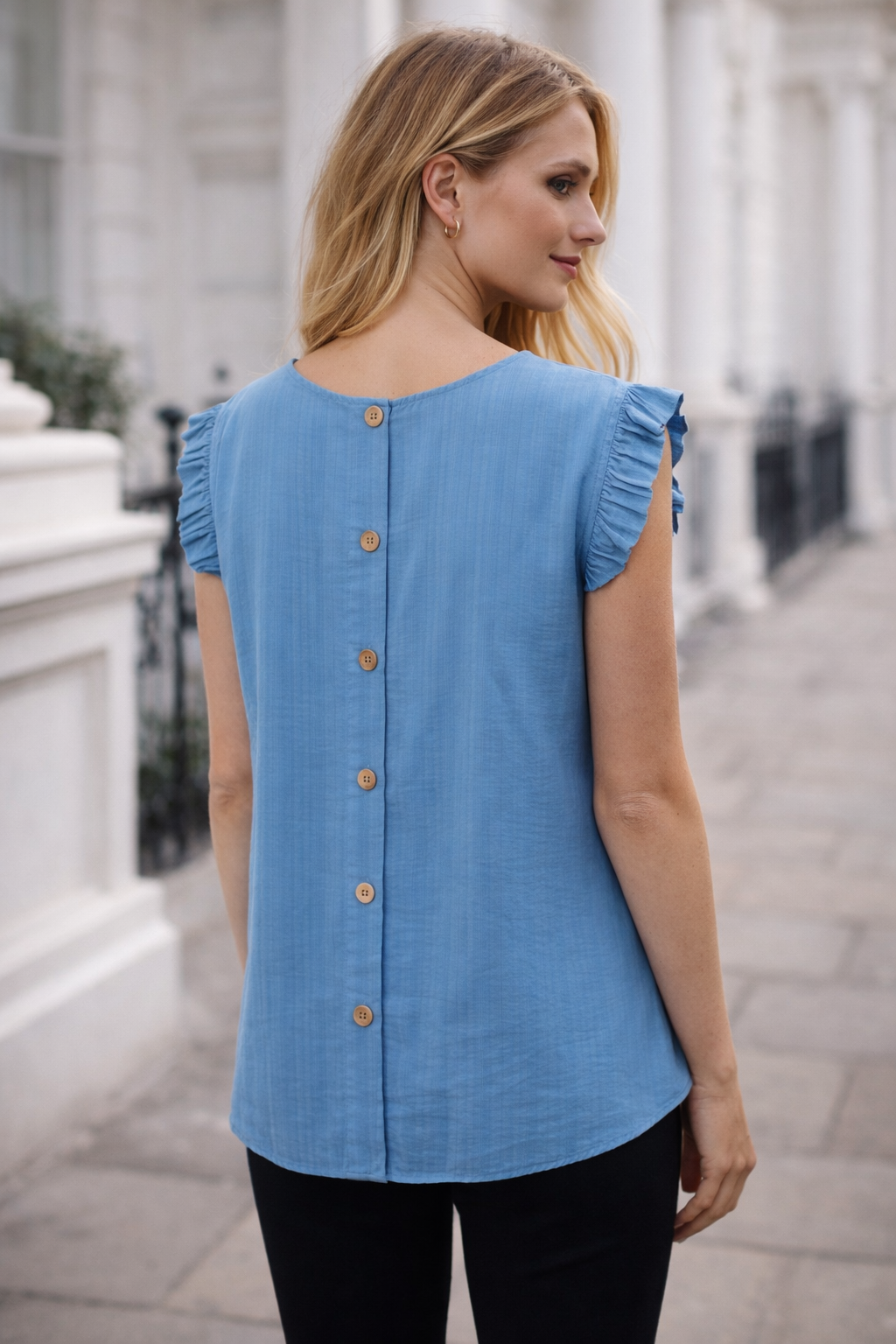 Elegant Casual Blouse for Women – Ruffle Sleeve Smooth Texture Lightweight Top