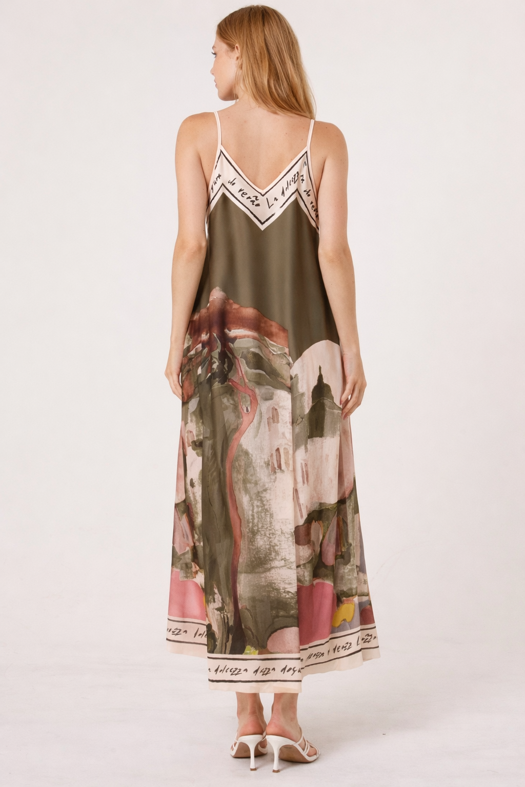 Satin Cami Border Print Swing Dress – One Size Summer Sleeveless Cami Dress