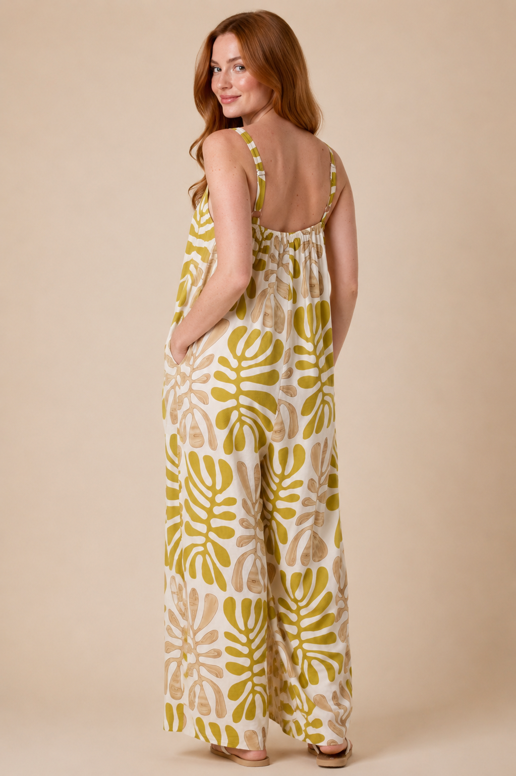 Bohemian Leaf Print Wide Leg Jumpsuit