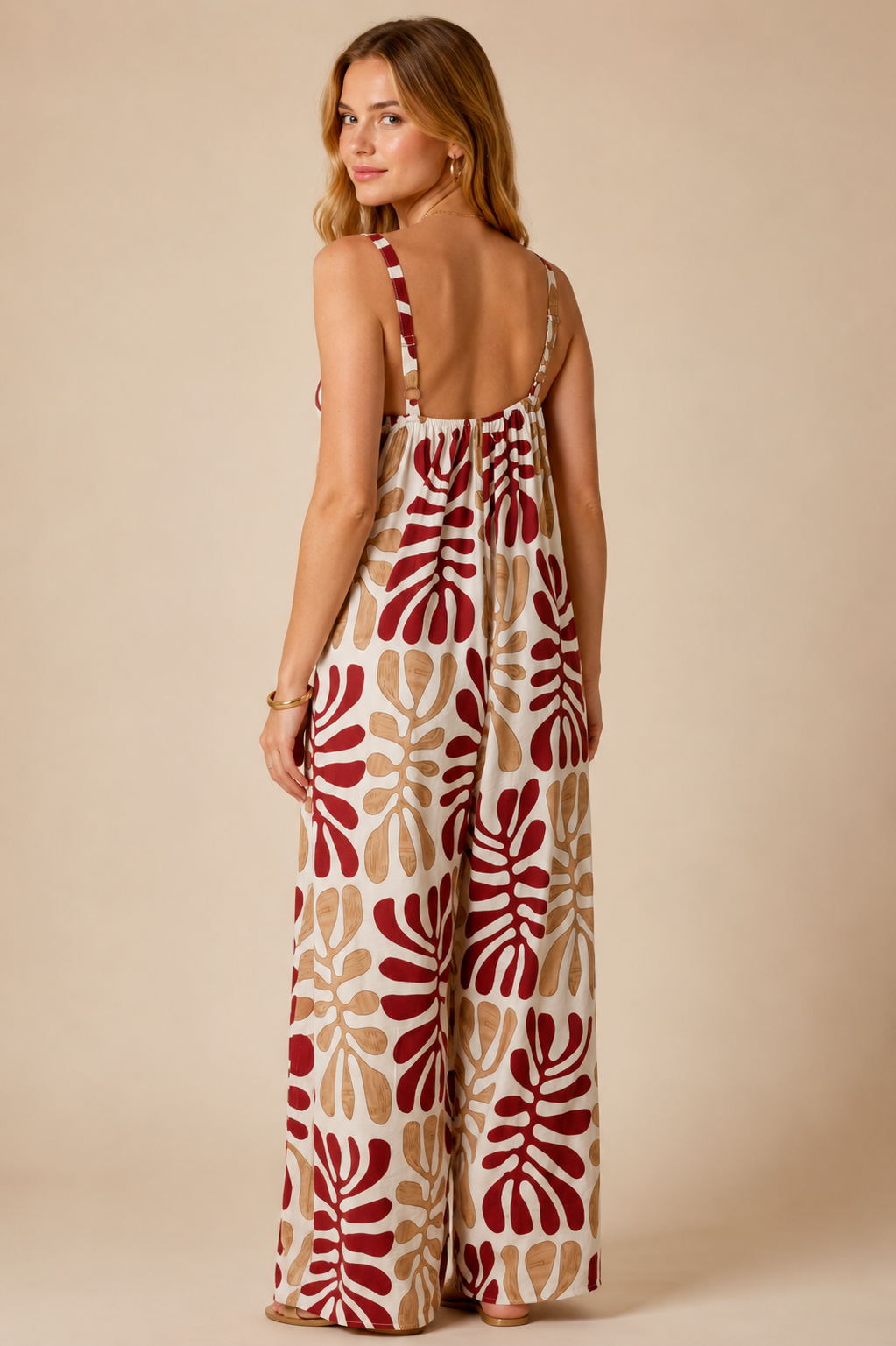 Bohemian Leaf Print Wide Leg Jumpsuit
