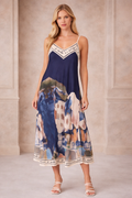Satin Cami Border Print Swing Dress – One Size Summer Sleeveless Cami Dress