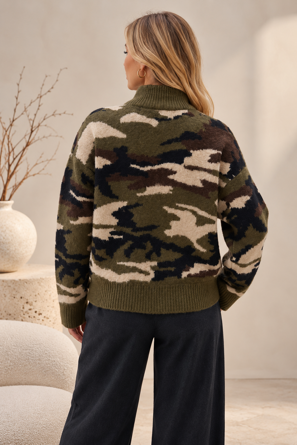 Camouflage Zip Through Knit Cardigan