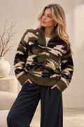 Camouflage Zip Through Knit Cardigan