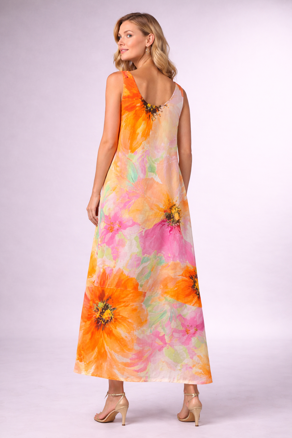 Elegant Sleeveless Floral Maxi Dress for Women – Soft Flowy Summer Dress