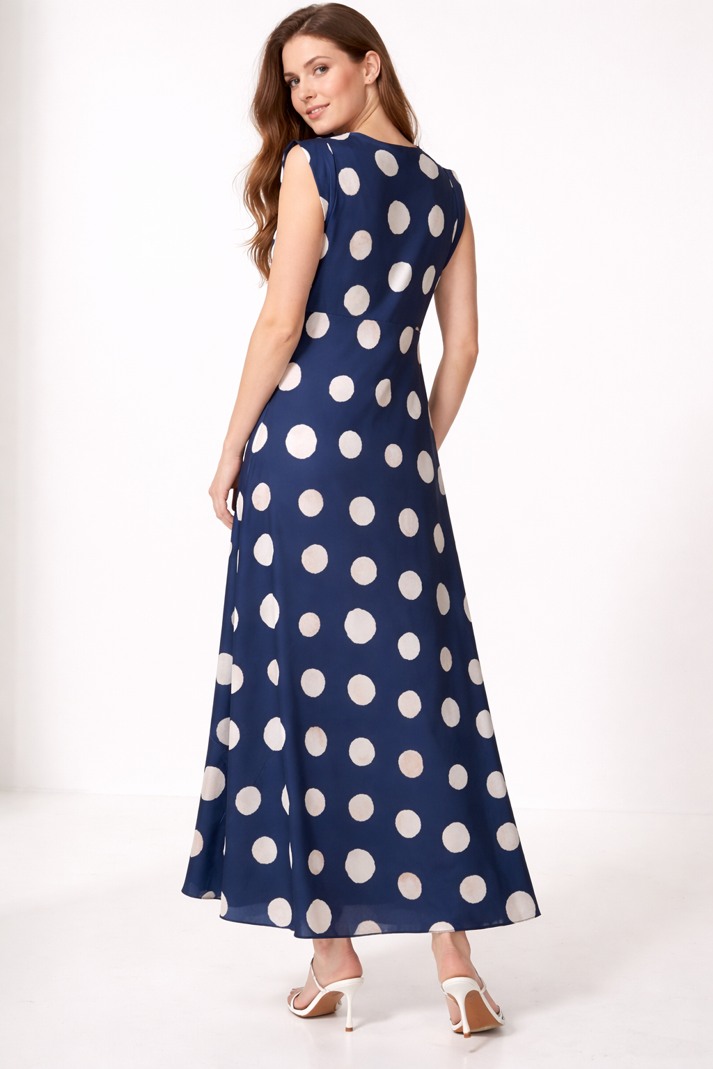 Elegant Satin Polka Dot Maxi Dress for Women – Cowl Neck Sleeveless Summer Dress