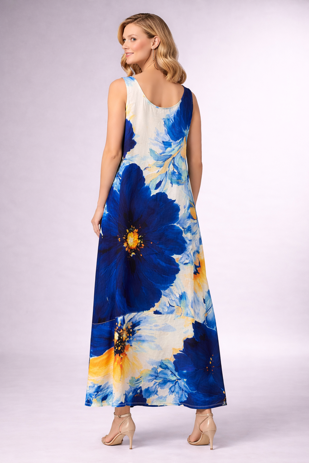 Elegant Sleeveless Floral Maxi Dress for Women – Soft Flowy Summer Dress