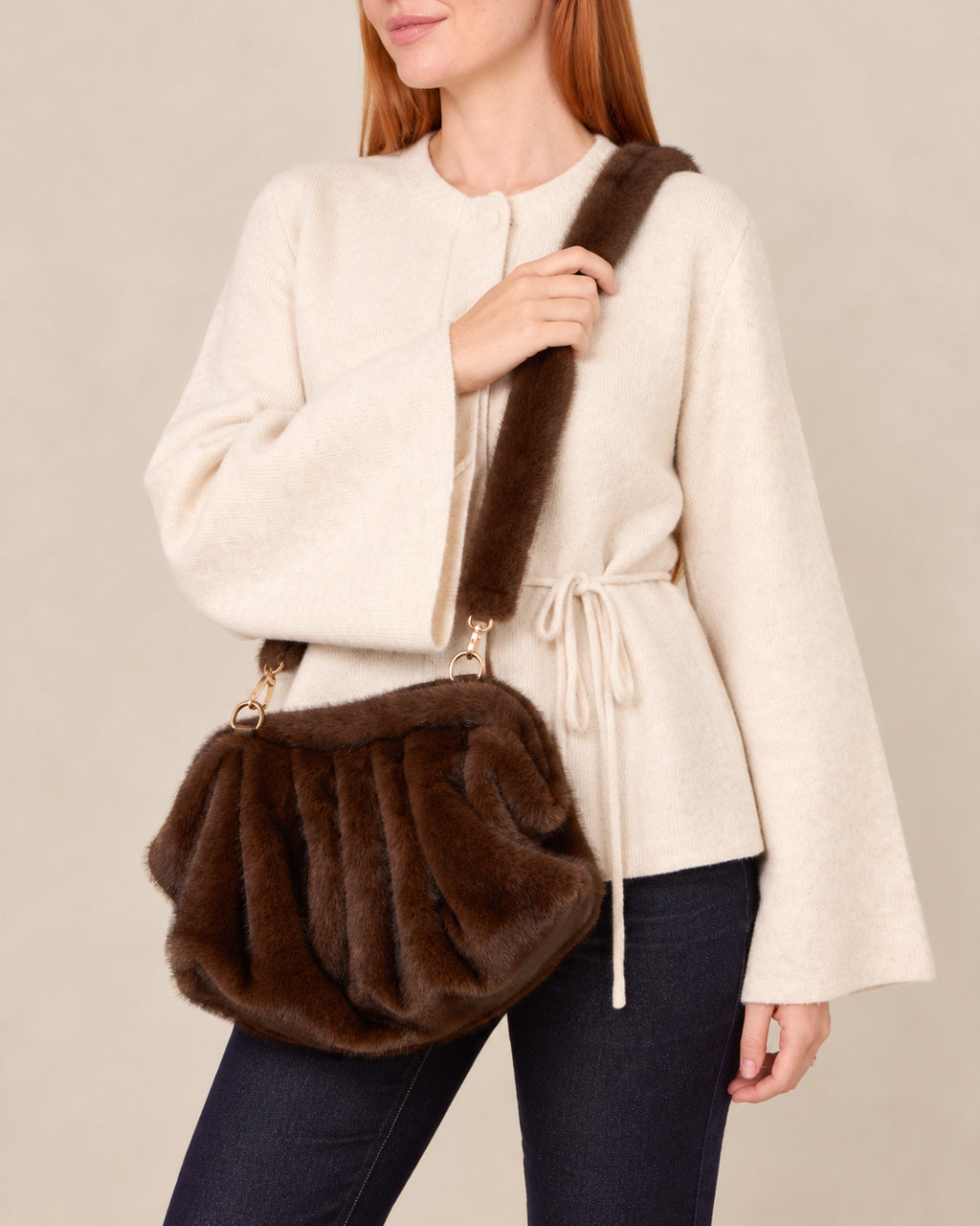 Chocolate Brown Faux Fur Shoulder Bag