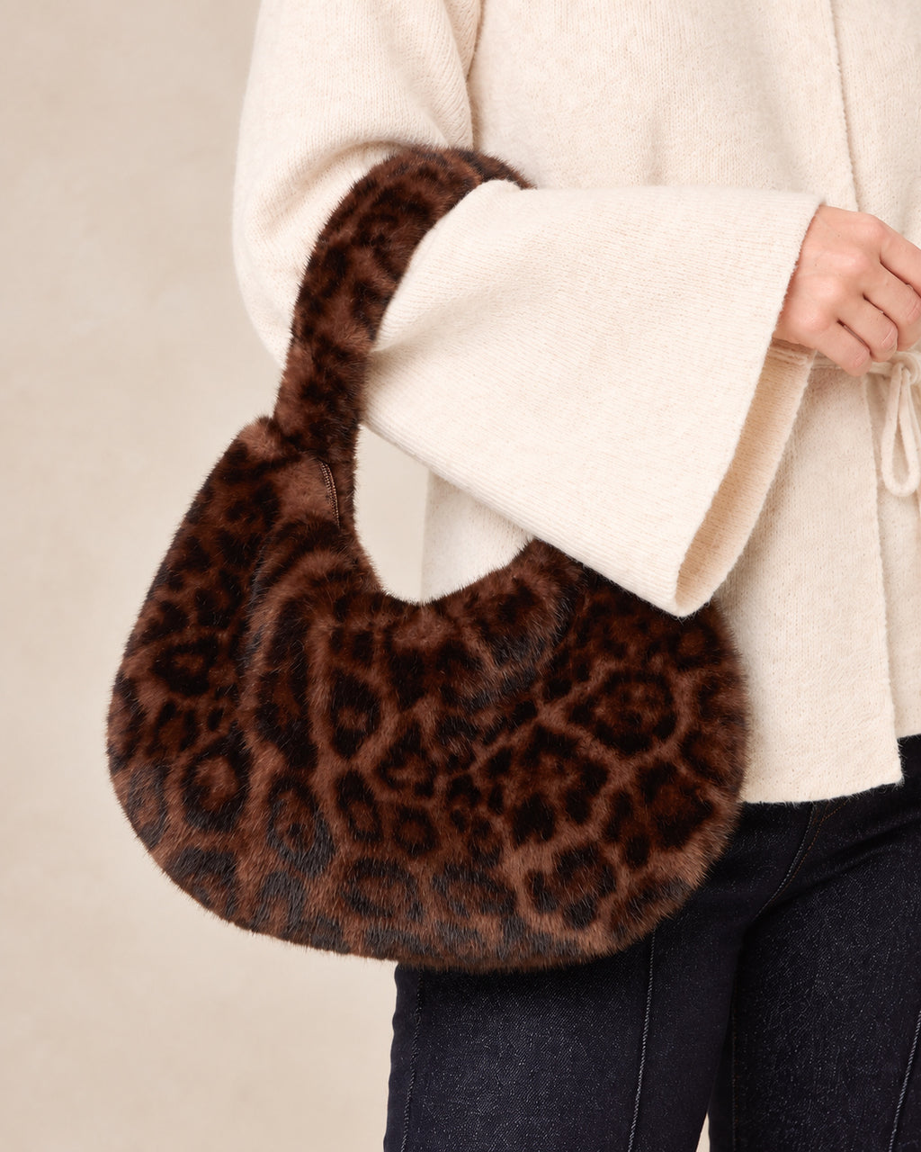 Leopard Print Fuzzy Faux Fur Shoulder Bag