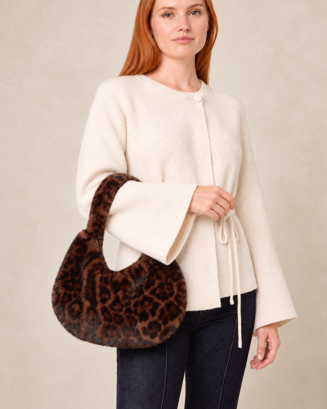 Leopard Print Fuzzy Faux Fur Shoulder Bag