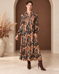 Abstract Print Shirred Bust Midi Dress
