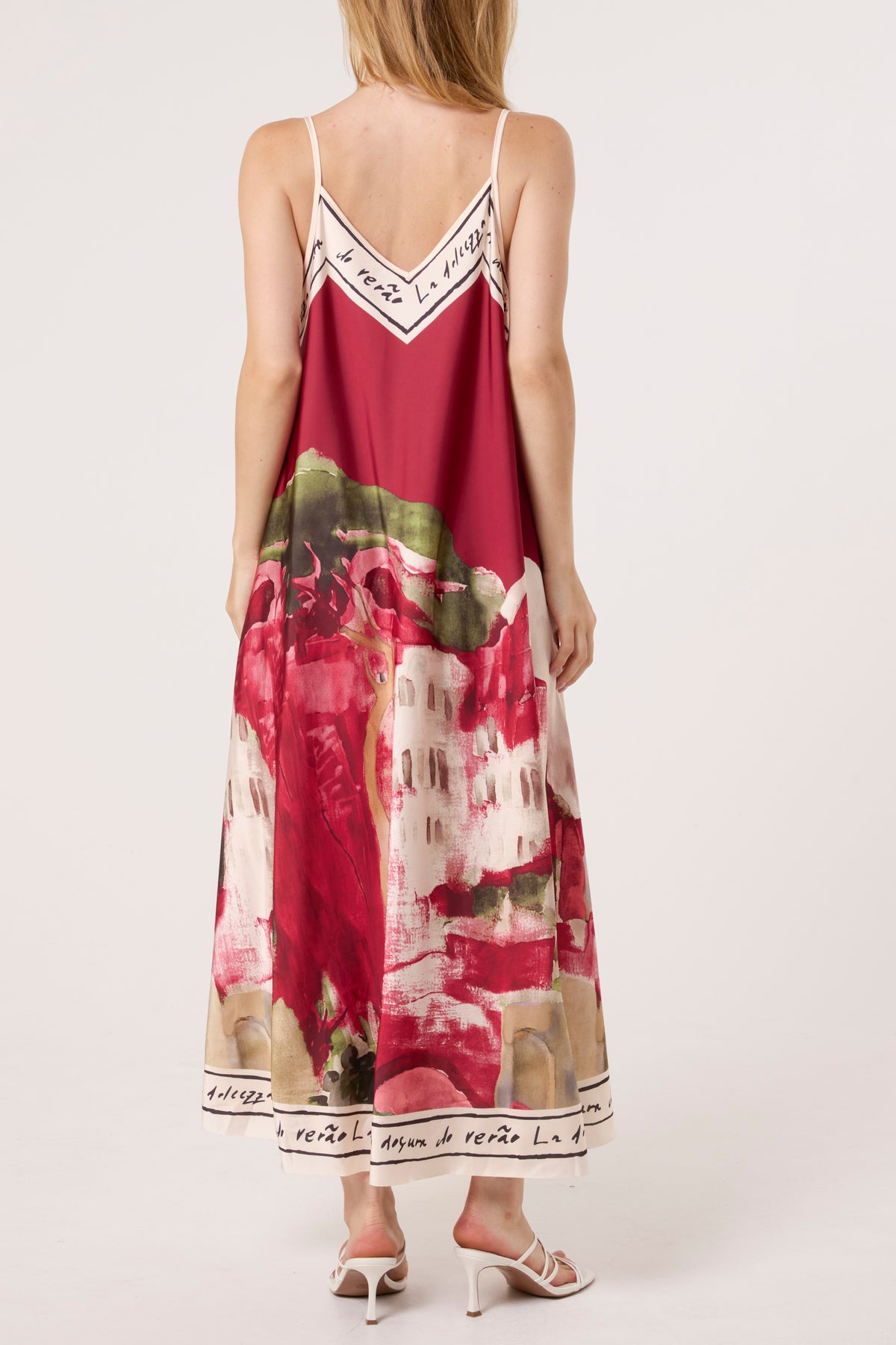 Satin Cami Border Print Swing Dress – One Size Summer Sleeveless Cami Dress