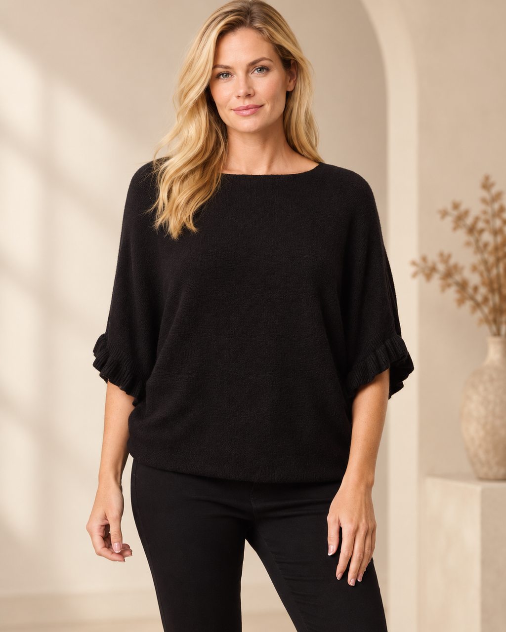 Ruffle Sleeve Batwing Knit Jumper