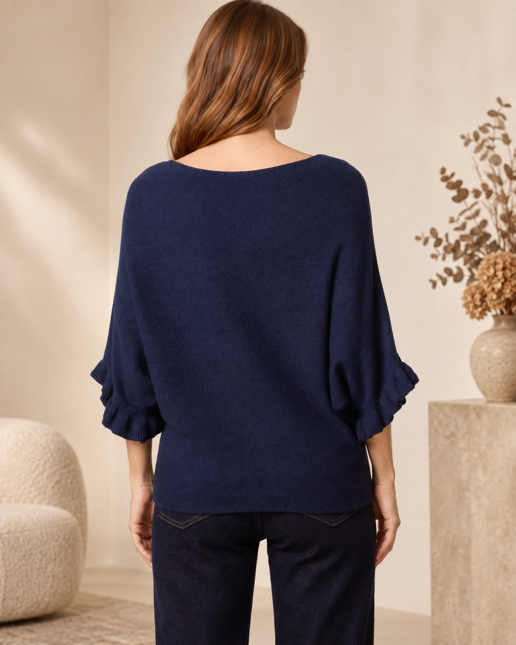 Ruffle Sleeve Batwing Knit Jumper