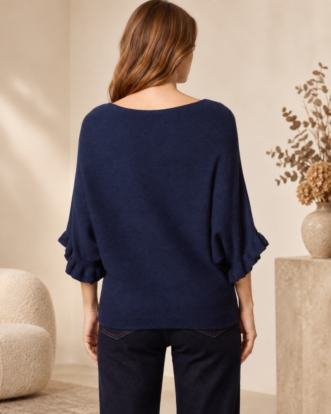 Ruffle Sleeve Batwing Knit Jumper