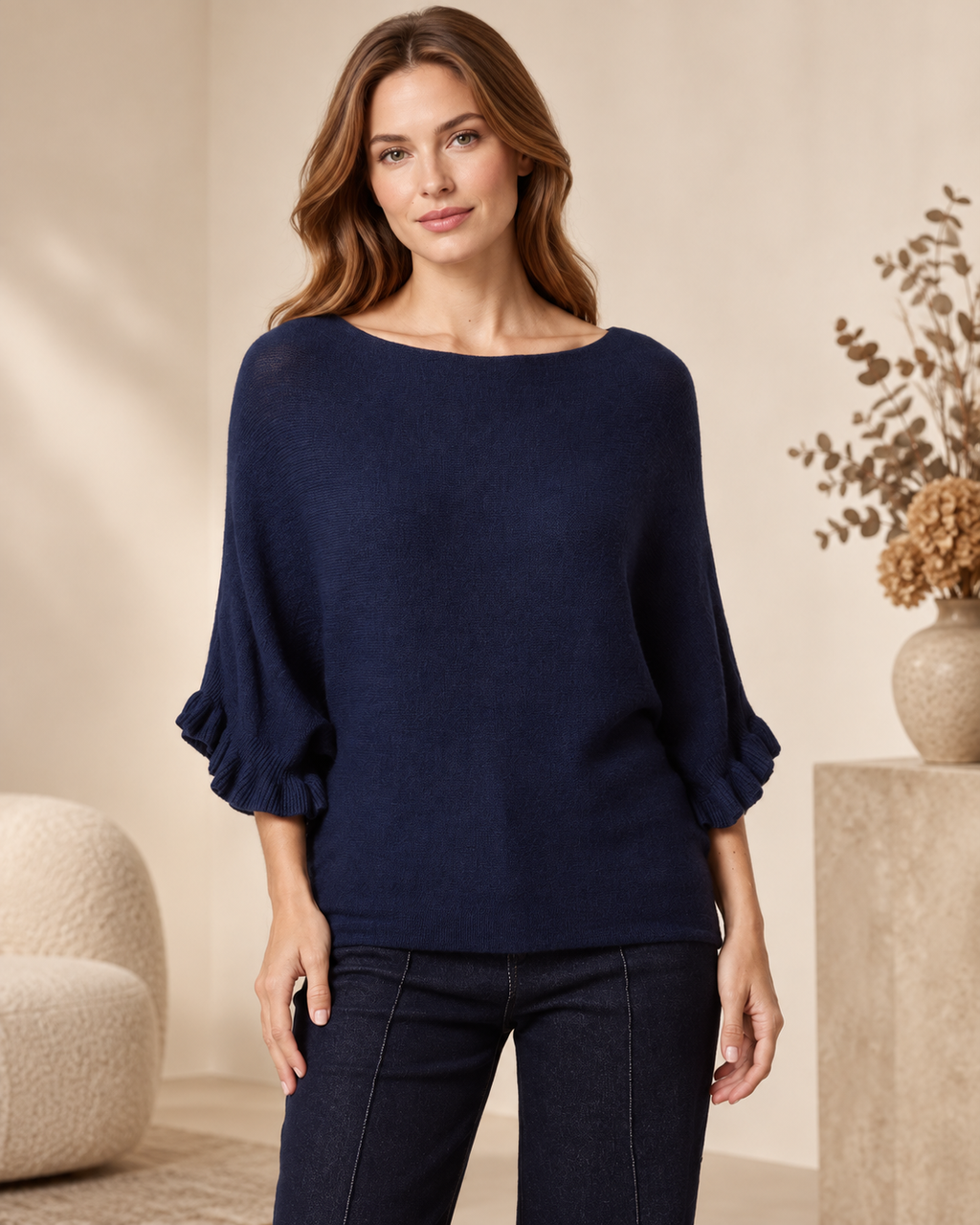 Ruffle Sleeve Batwing Knit Jumper