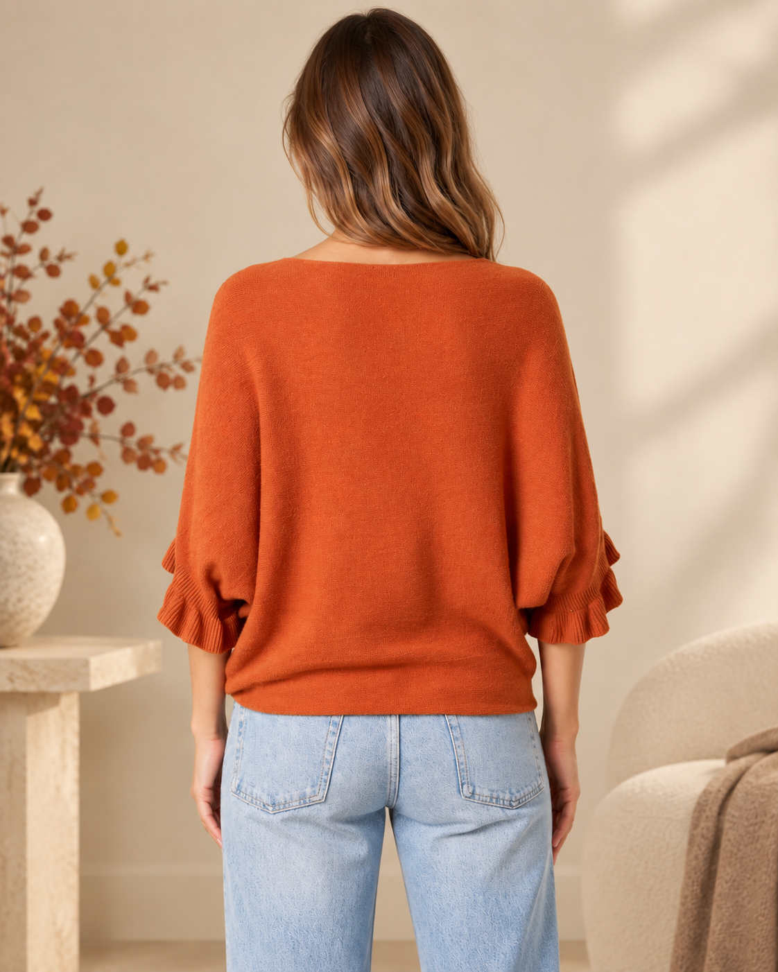 Ruffle Sleeve Batwing Knit Jumper
