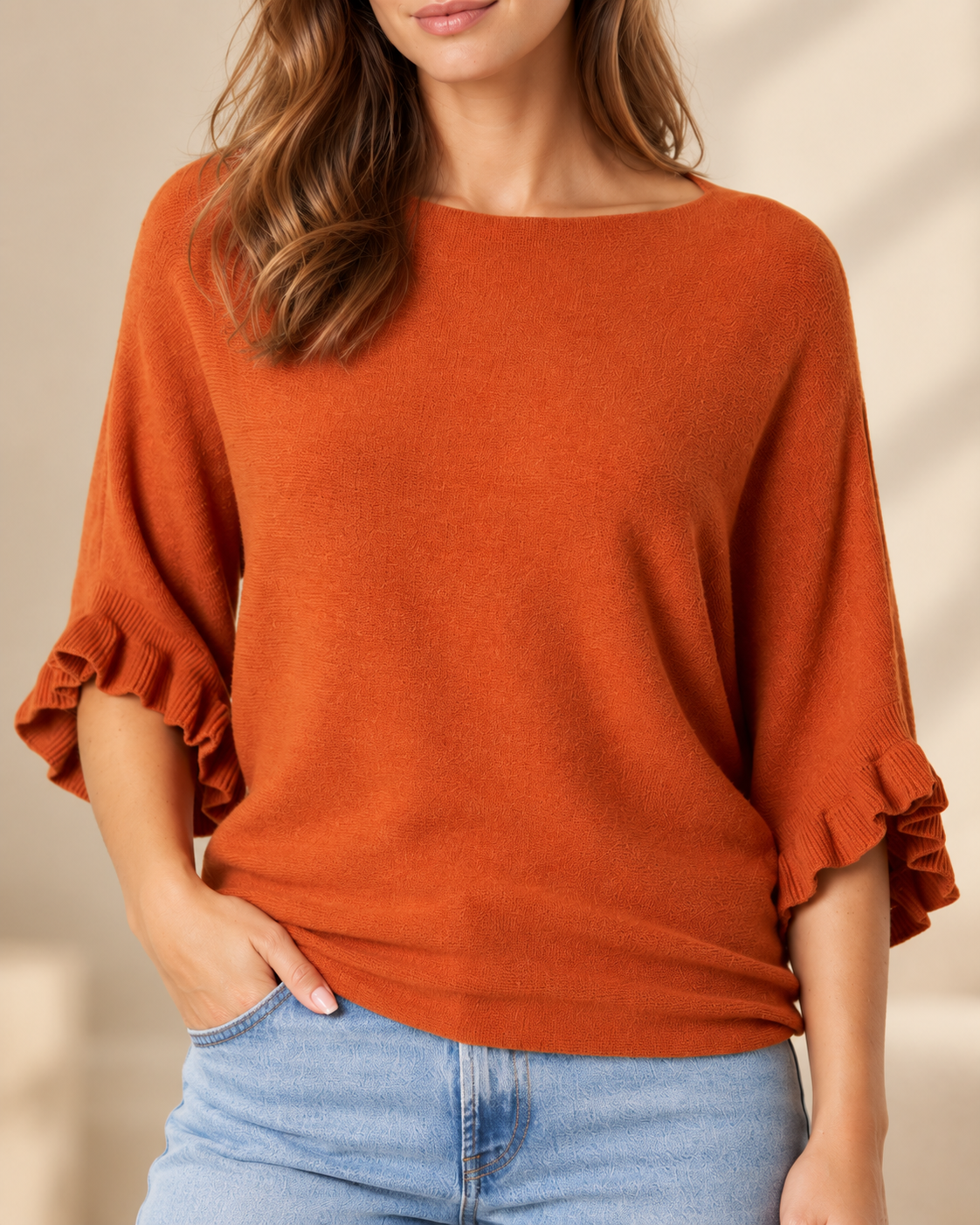 Ruffle Sleeve Batwing Knit Jumper