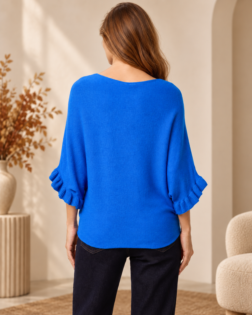 Ruffle Sleeve Batwing Knit Jumper