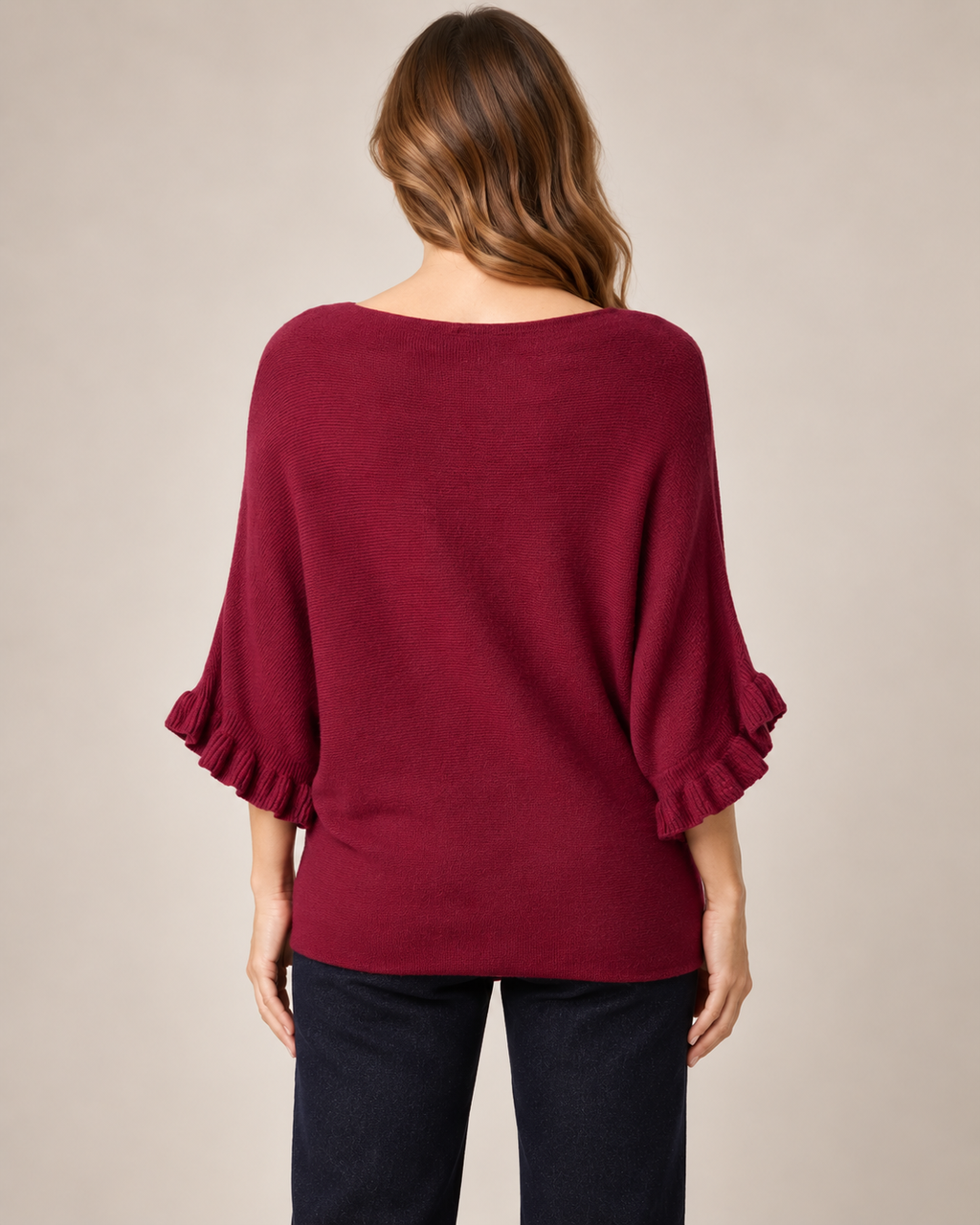 Ruffle Sleeve Batwing Knit Jumper