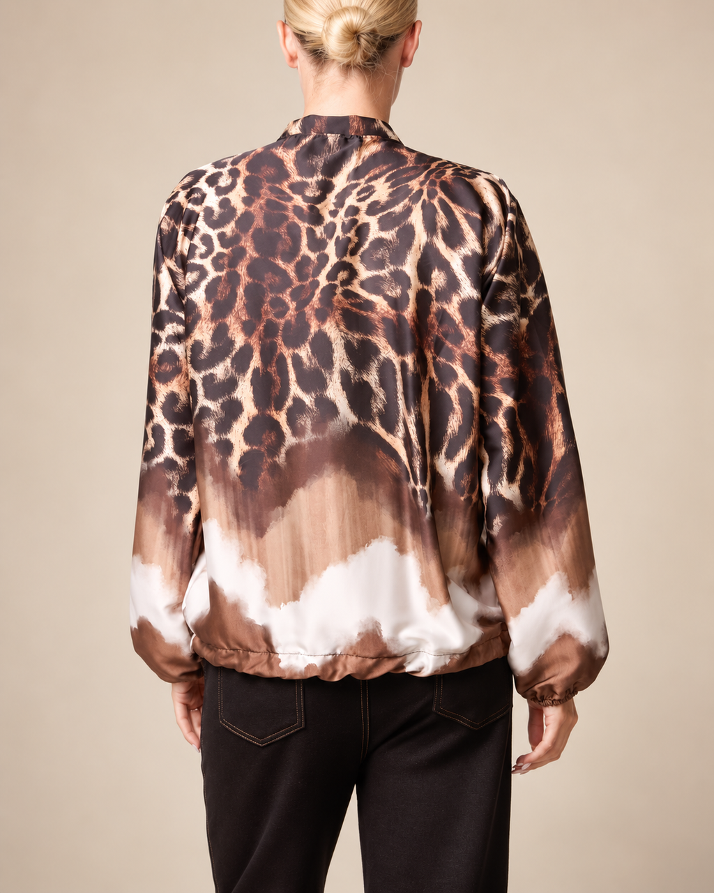 Zip Through Mixed Geo & Animal Print Satin Lightweight Jacket