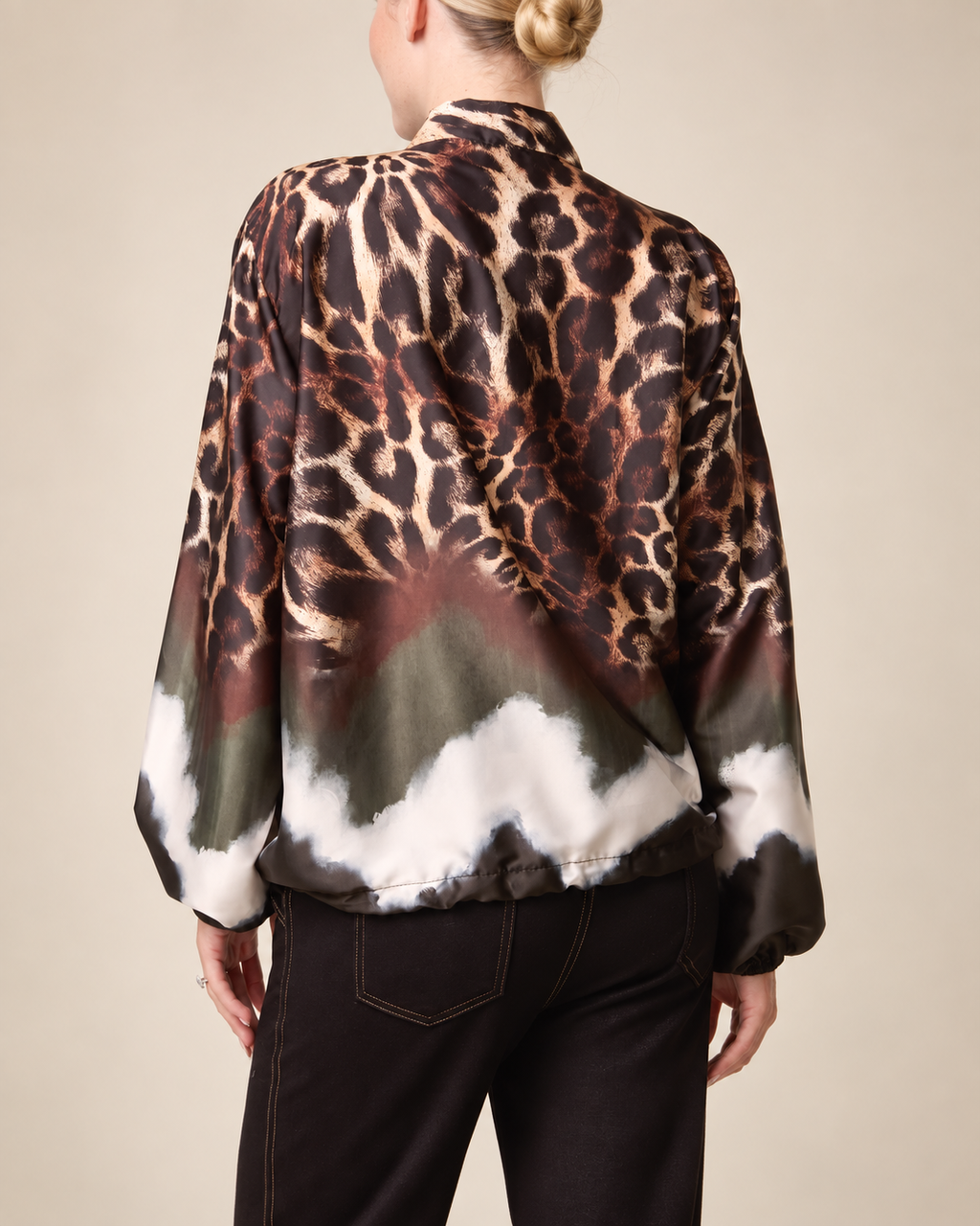 Zip Through Mixed Geo & Animal Print Satin Lightweight Jacket