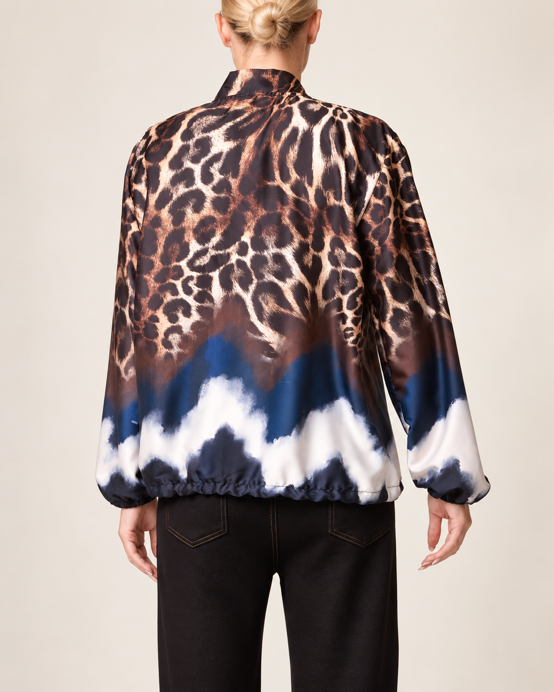 Zip Through Mixed Geo & Animal Print Satin Lightweight Jacket