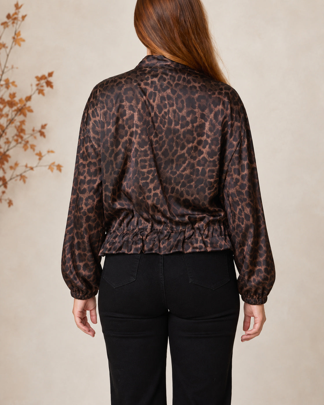 Satin Leopard Print Zip-Through Jacket