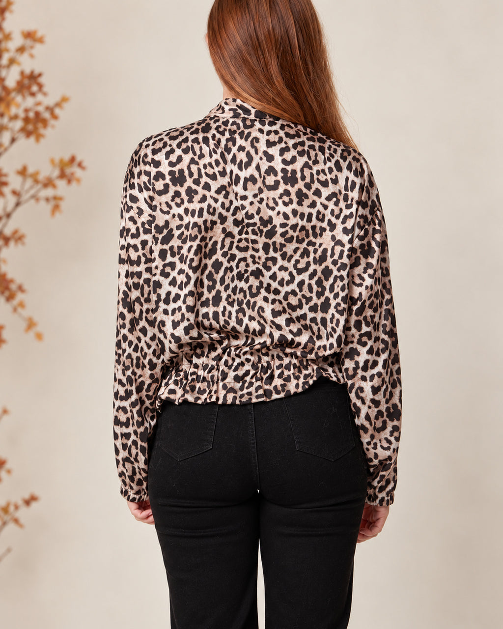 Satin Leopard Print Zip-Through Jacket