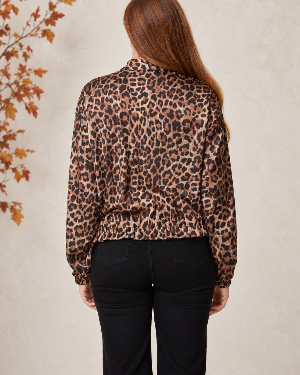 Satin Leopard Print Zip-Through Jacket