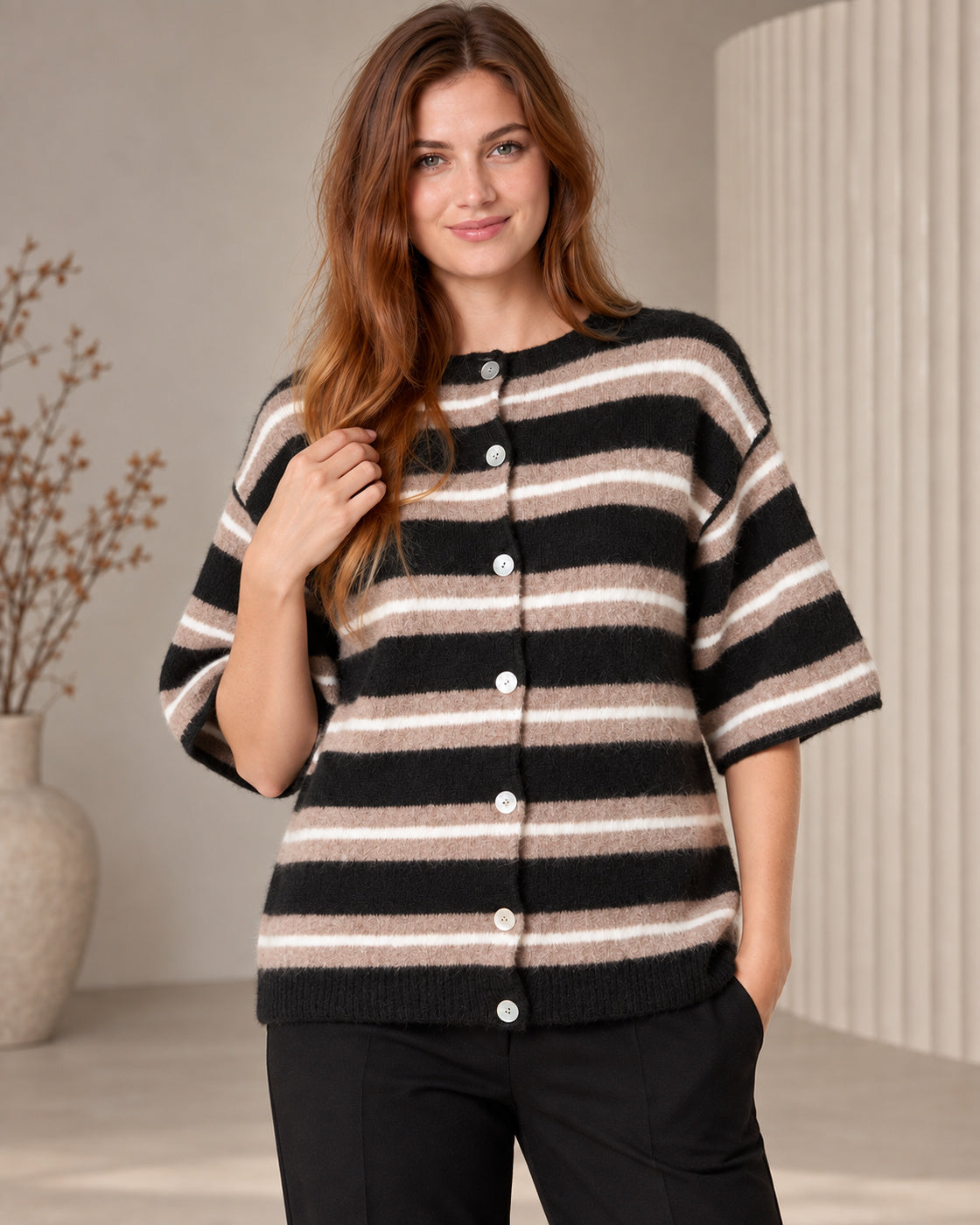 Multicolour Striped Alpaca Wool Blend Cardigan