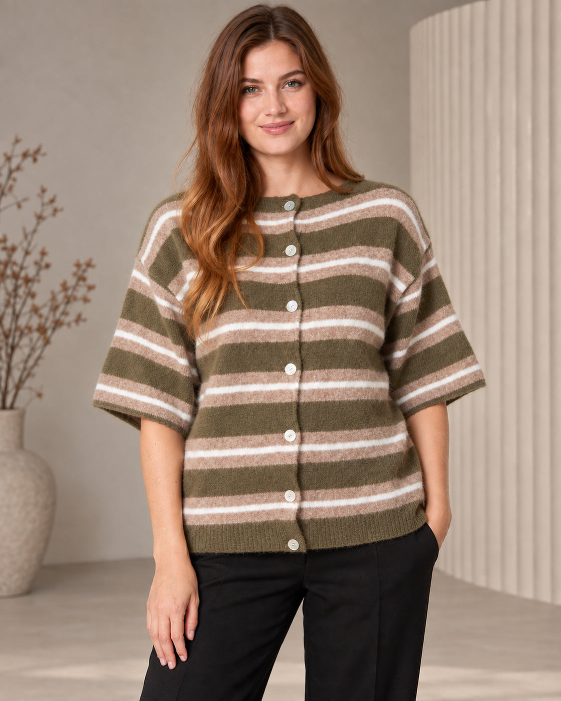 Multicolour Striped Alpaca Wool Blend Cardigan