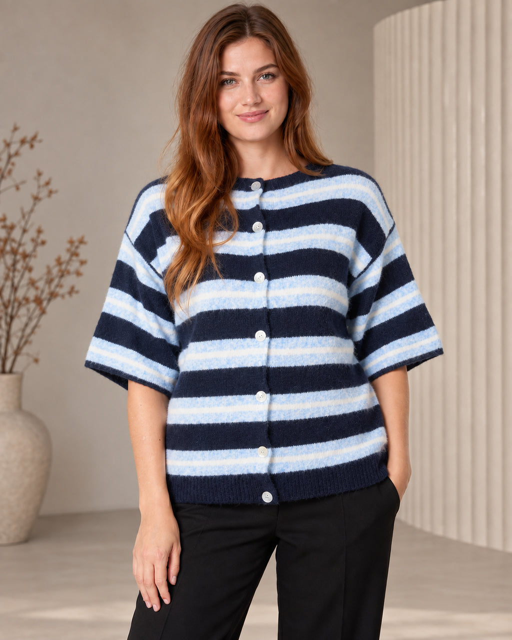 Multicolour Striped Alpaca Wool Blend Cardigan