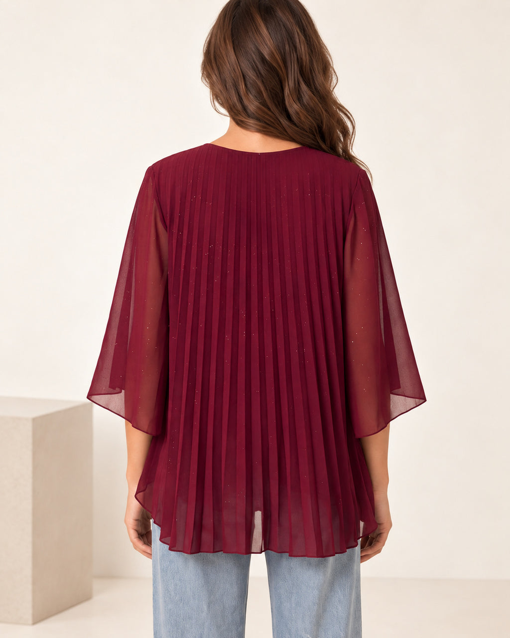 Metallic Glitter Pleated Blouse – Sparkly Evening Top