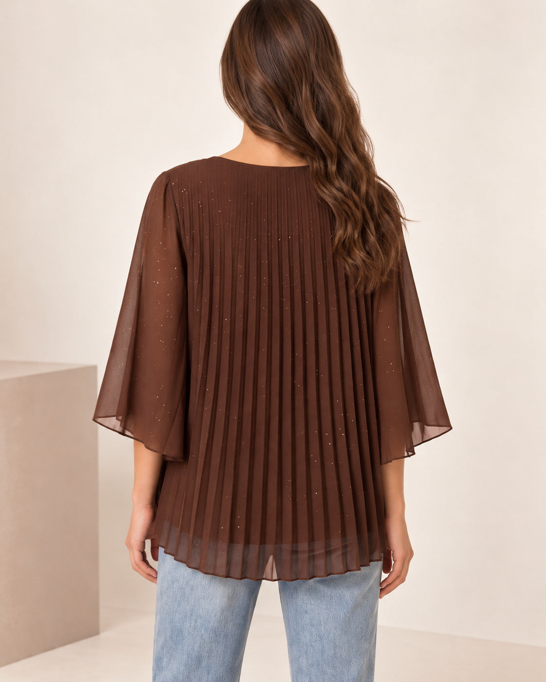 Metallic Glitter Pleated Blouse – Sparkly Evening Top